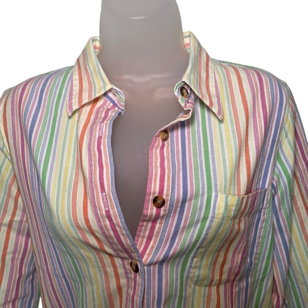 Blair Women’s Rainbow Stripe Button Down Shirt Tortoise Buttons 100% Cotton S - Picture 4 of 5